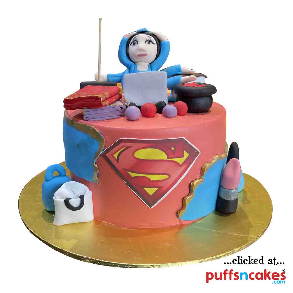 (1585) Super Mom Mother's Day Multi-tasking Theme Semi Fondant Cake